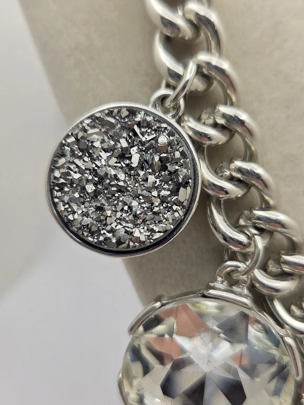 Chico's Silver Tone Chunky Chain Statement Necklace Faux Druzy Crystal 20